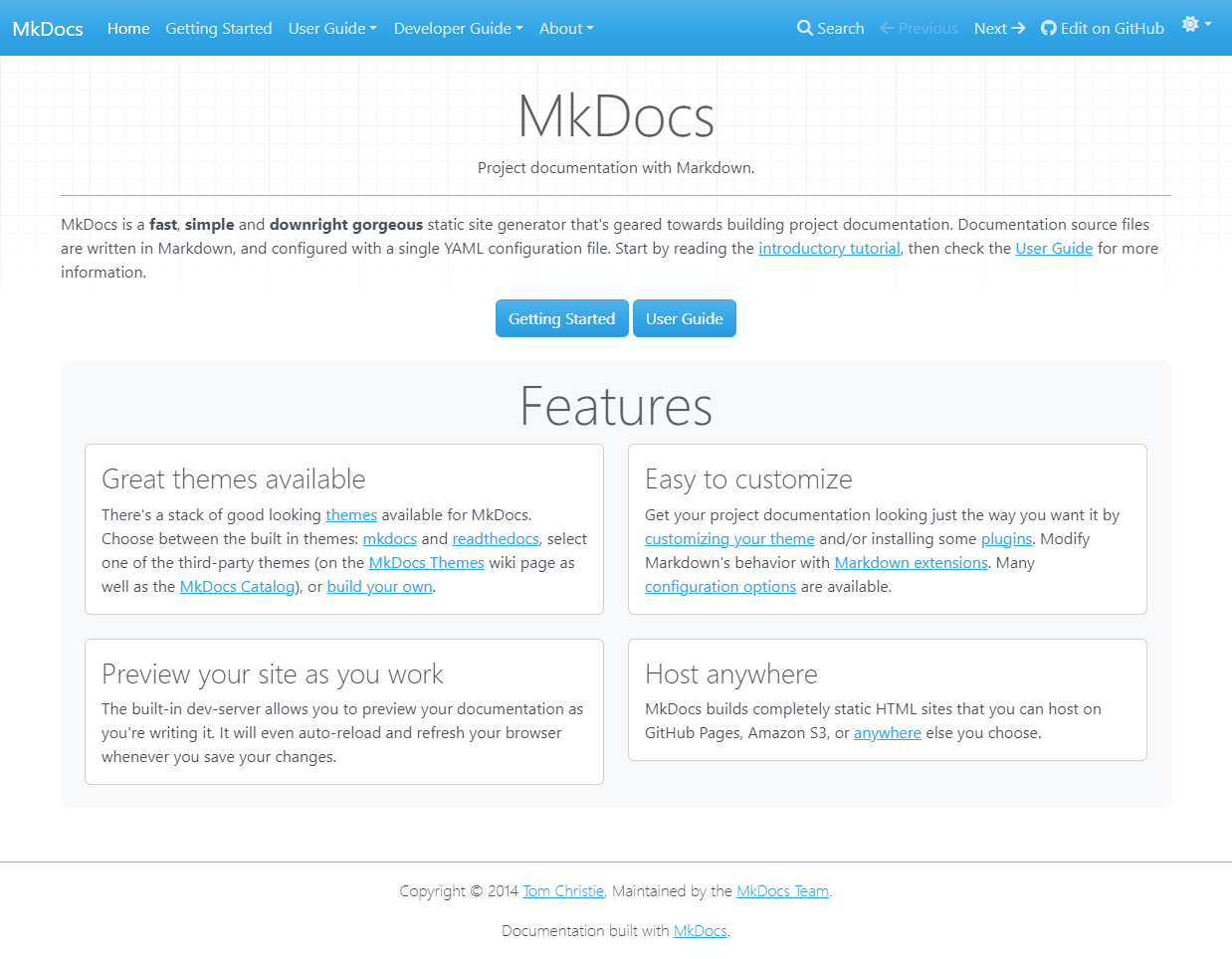 MkDocs theme in light mode